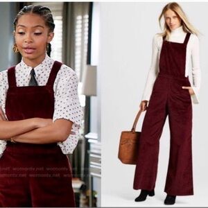 Xhilaration Corduroy Women Burgundy Adjustable Wide Leg Jumpsuit SIZE L